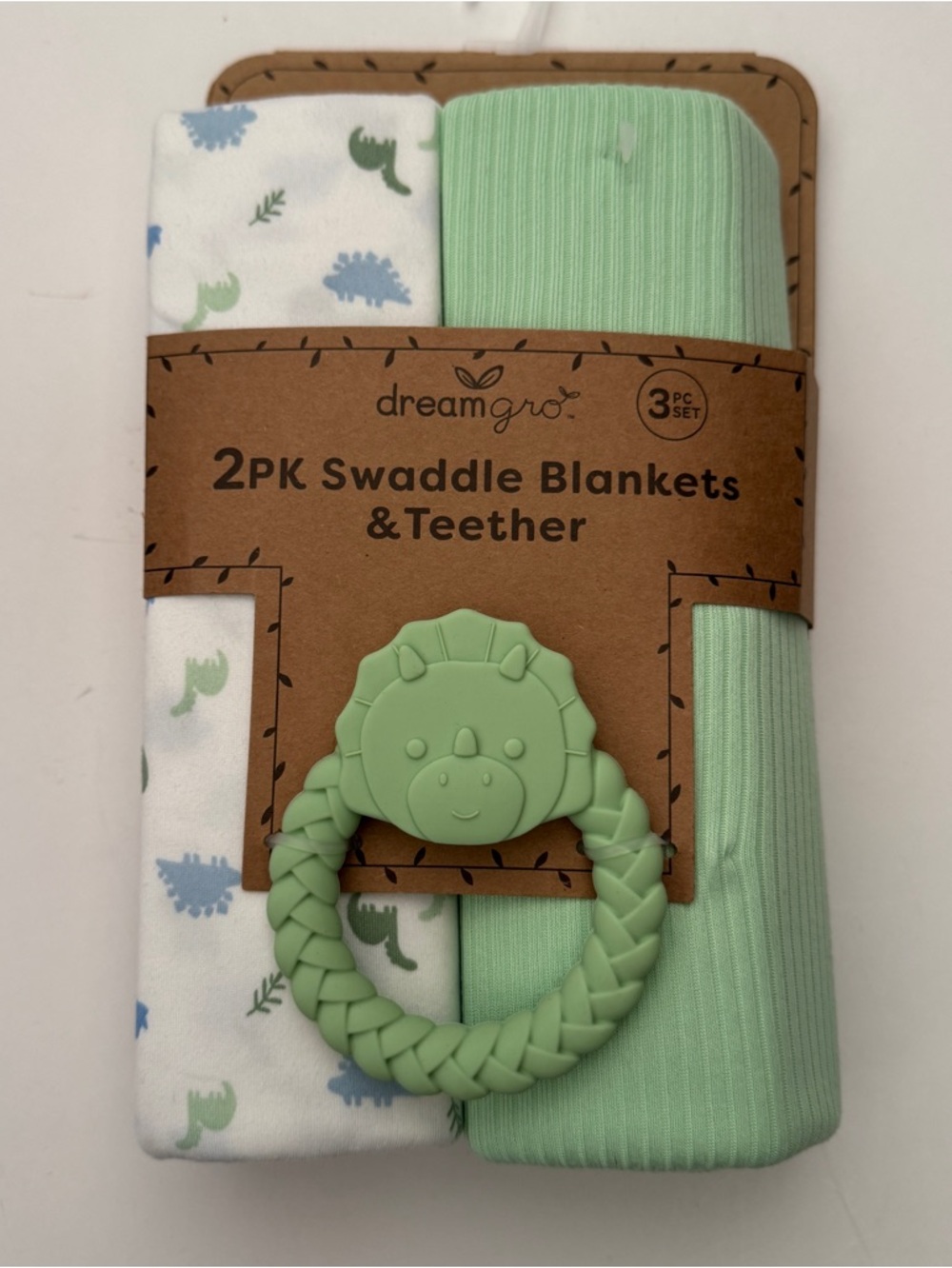 Baby Blankets & Teether Set Dinosaur Print & Green NEW | DreamGro Apple + Ivy